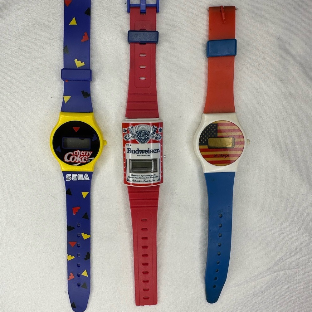 3 Vintage Digital Watch Collection - Budweiser, SEGA Cherry Coke, American